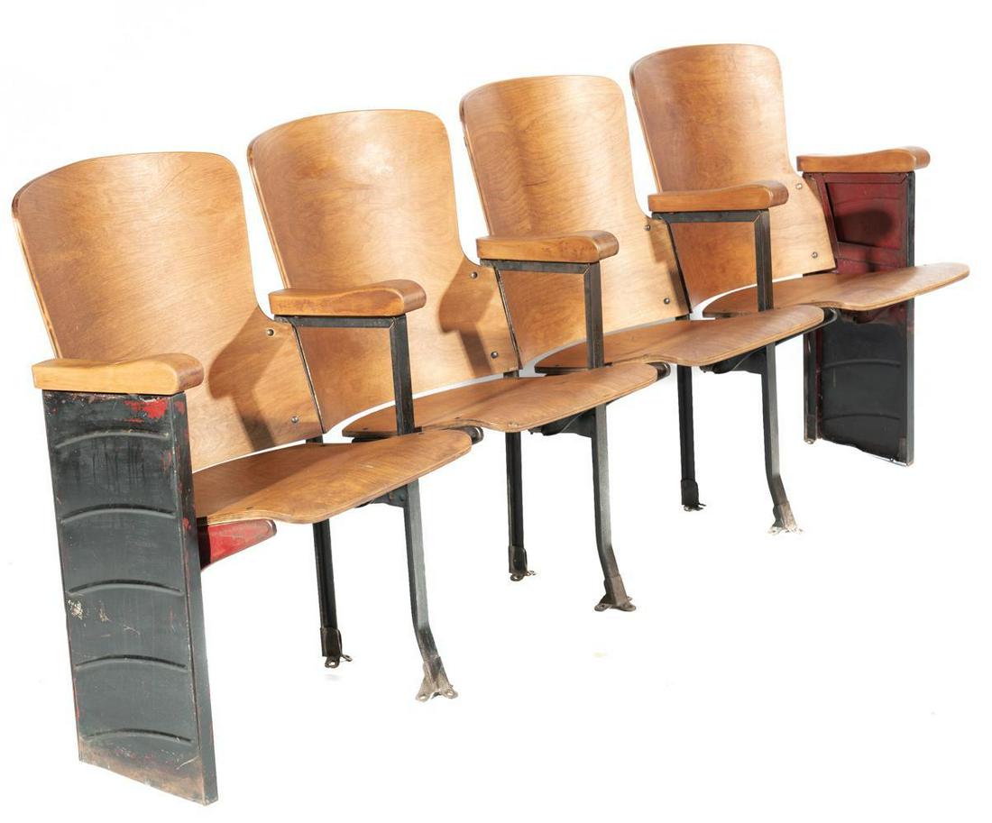 Antique 4-Seat Folding Wooden Theater Seats (1 of 4)
