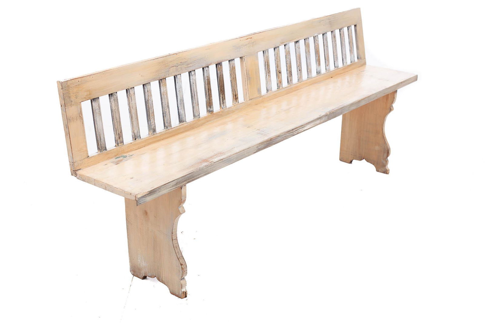 Long Rustic Painted Pine Bench, circa 1900 (1 of 3)