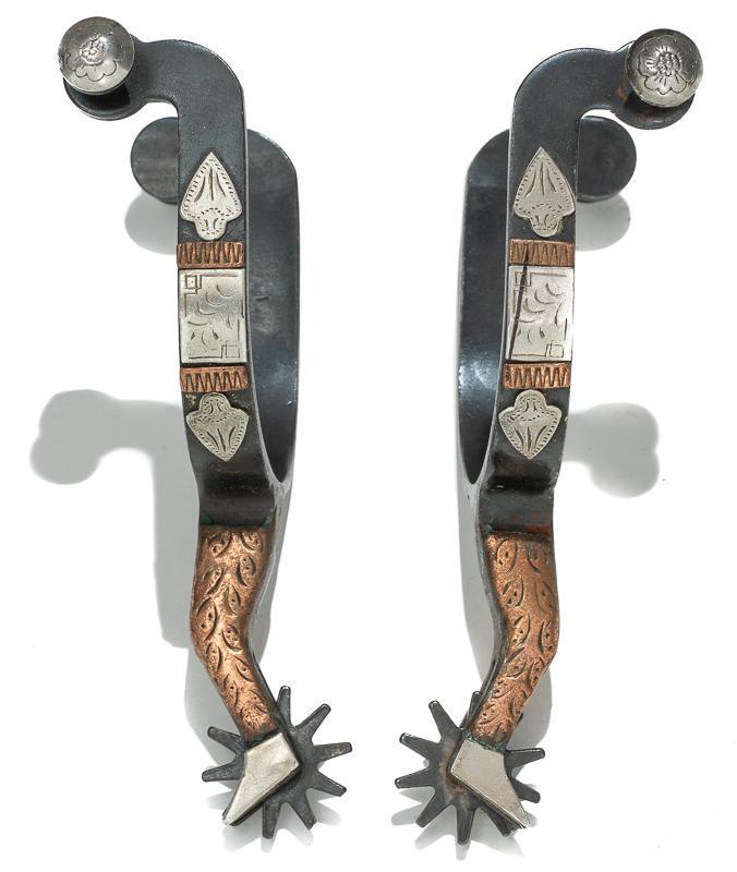 Pair of Copper and Silver Inlay Gal Leg Spurs (1 of 3)