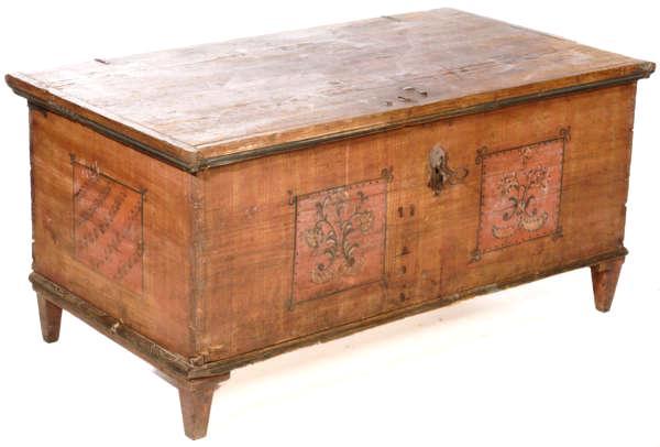 Handpainted Polychrome Pine Chest, circa 1870 (1 of 4)