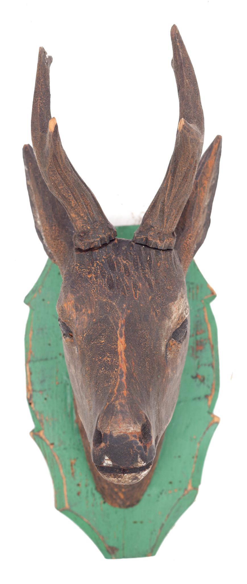 Carved Oak Buck Head Wall Decoration (1 of 2)