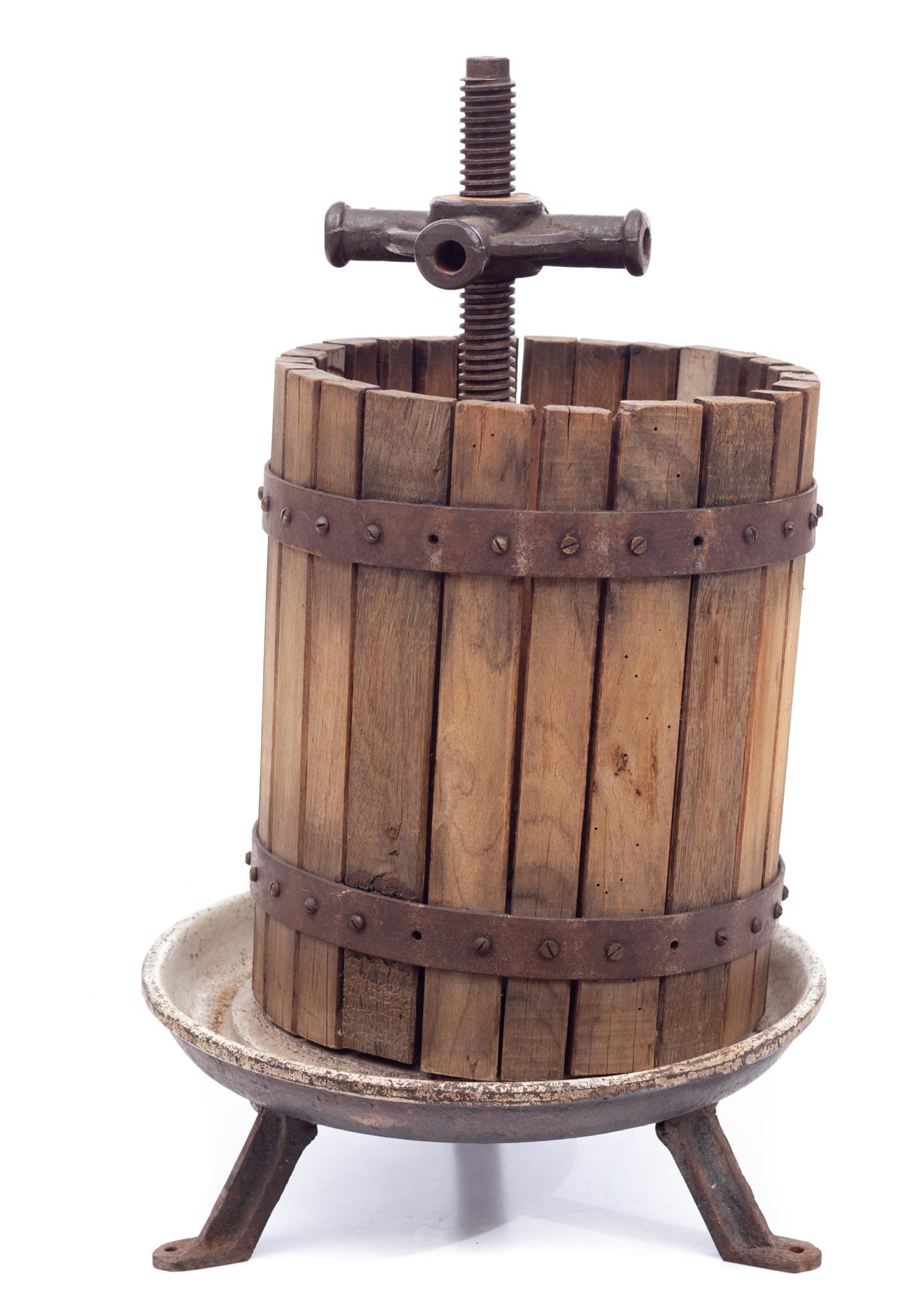 Vintage Freestanding Wine Press: Condition: Recently replaced pieces 24" tall x 12" diameter