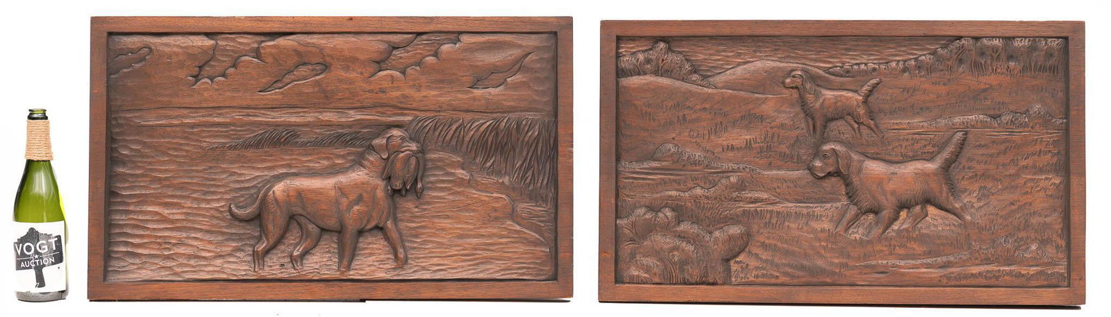 Pair of Wall Hanging Carved Oak Pictures of Hunting (1 of 2)