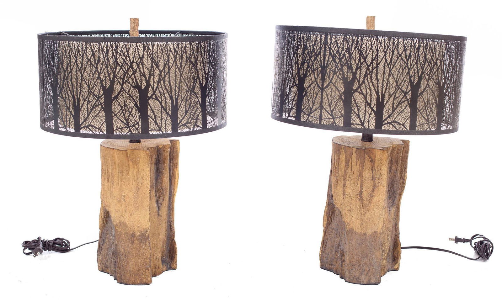 Pair of Primitive Wooden Table Lamps with Shades (1 of 3)