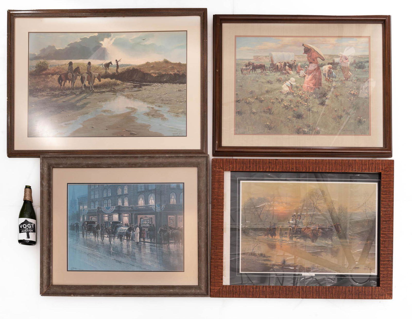 Lot of 4 Misc. Framed Western-Themed Artwork: Including prints by G. Harvey Provenance: The Collection of T Bar M, New Braunfels, TX 31" tall x 41" wide/ Largest