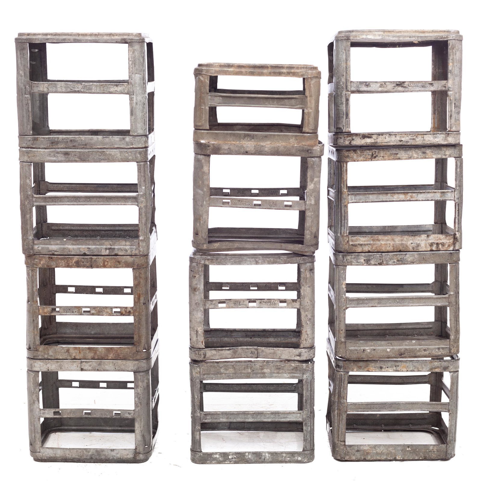 Lot of 12 Metal Crates: 14" tall x 16" wide x 12" deep each