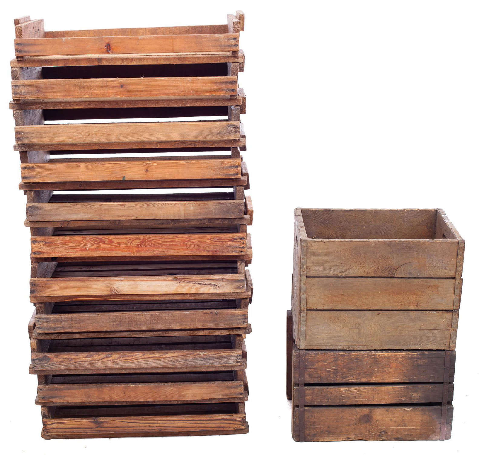 Lot of 12 Wooden Chitting Crates: 13" tall x 18" wide/ Largest