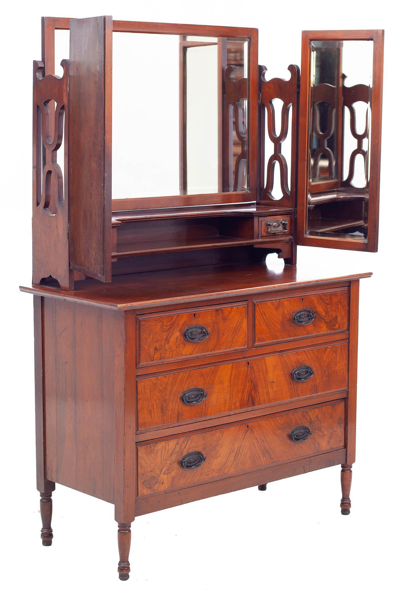 Walnut Veneer Vanity with 3 Mirrors and 6-Drawers (1 of 4)