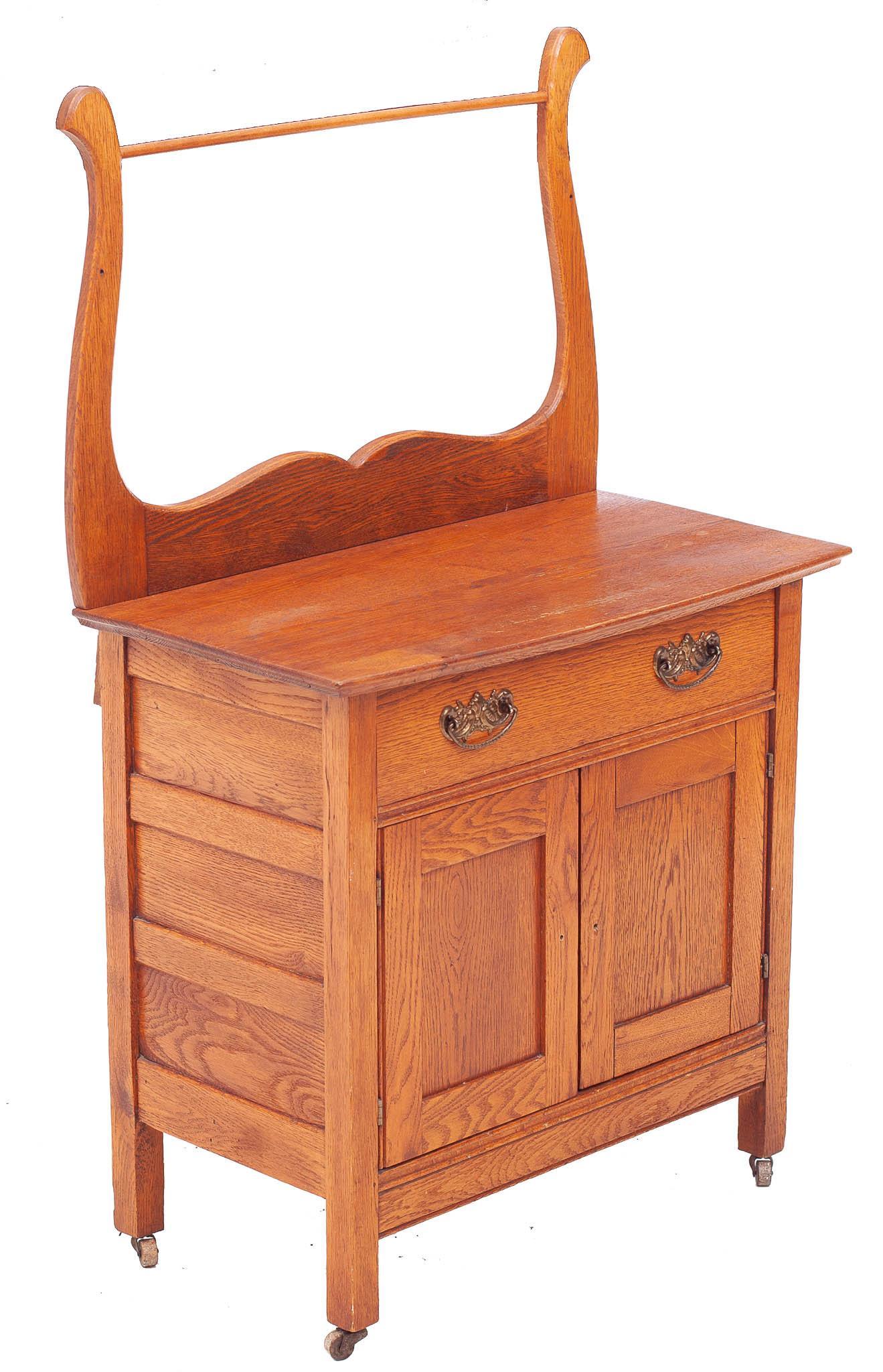 Oak Wash Stand on Casters with 1-Door and 3-Drawers (1 of 4)