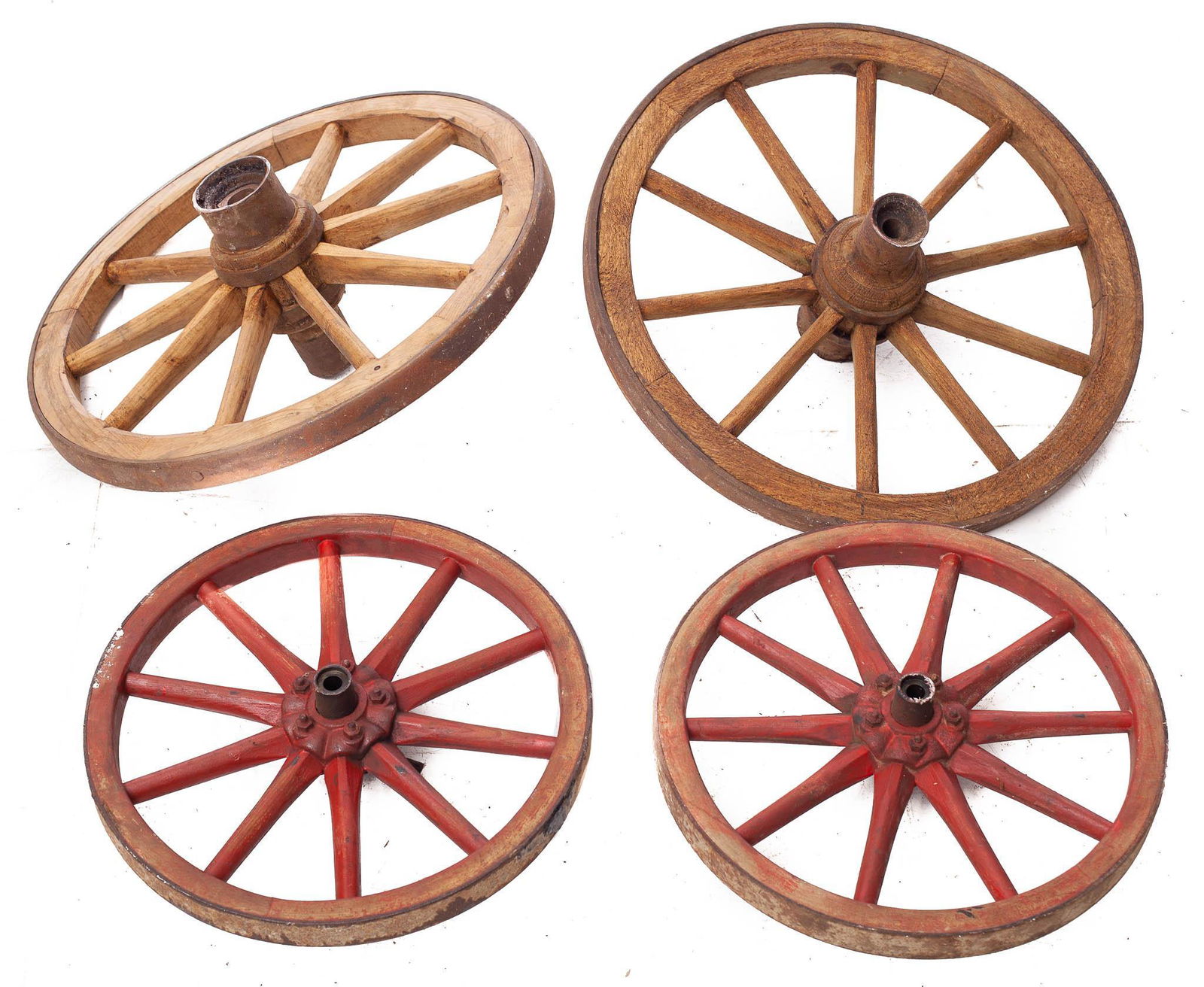 Lot of 4 Banded Wooden Wagon Wheels, circa 1900 (1 of 2)