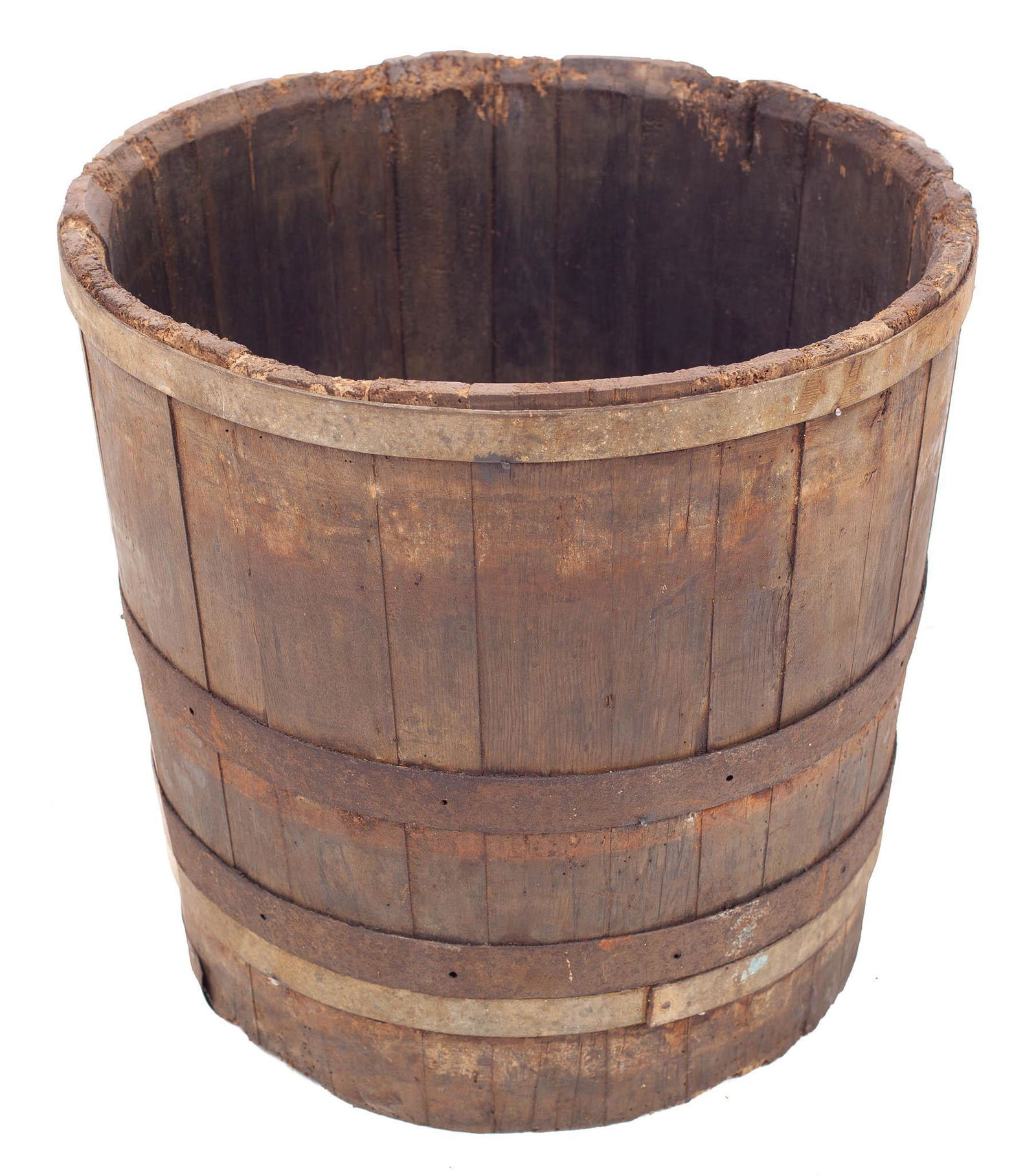 Vintage Banded Wooden Half-Barrel, circa 1900 (1 of 2)