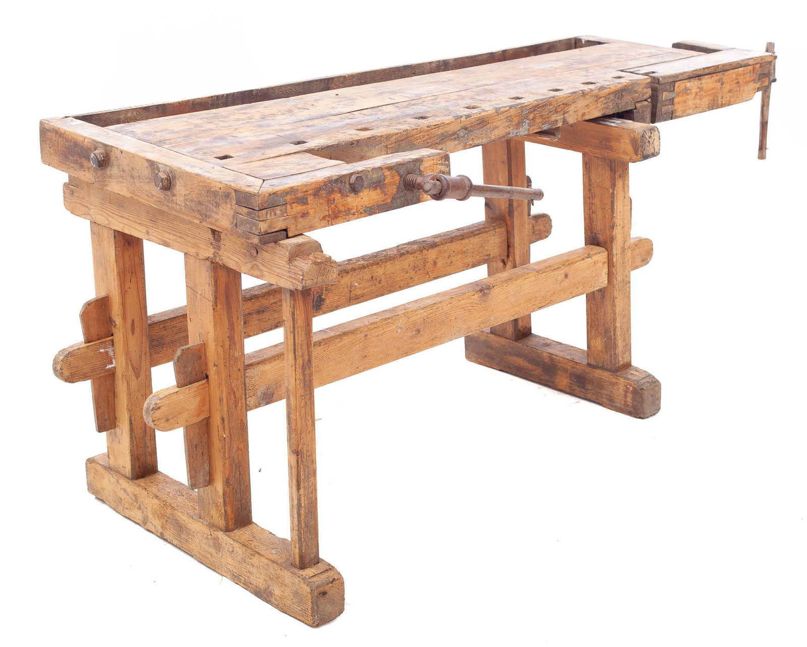 Primitive Oak Work Table with Vice (1 of 3)