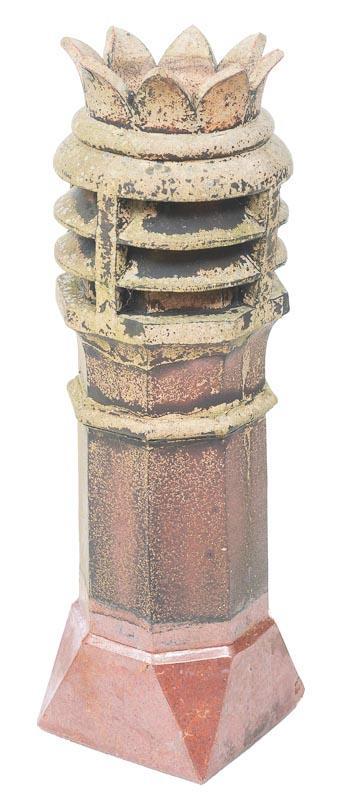 Tall Stoneware Crown Chimney Pot, circa 1890: 41" tall x 13" wide