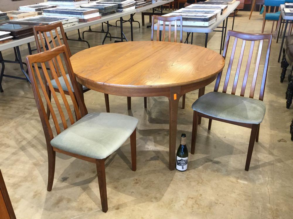 Teak Nathan Dining Table and 4 Dining Chairs: Table: 62" tall x 48" wide x 19" deep Chairs: 35.5" tall x 19" wide