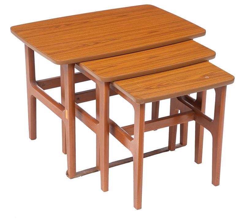 Mid-Century Nest of 3 Teak Tables: 31" tall x 28" long x 19" wide
