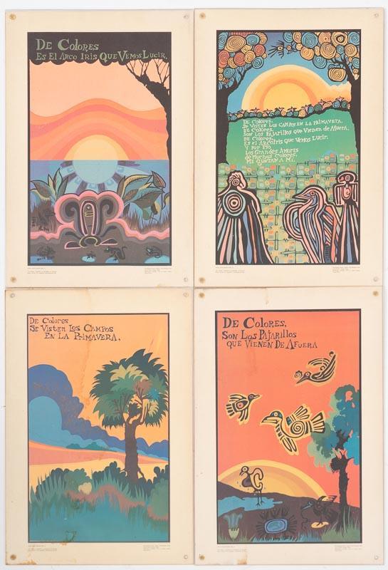 Set of 4 Amado Mavrillio Pena Jr. Prints, "De Colores": Provenance: An Olmos Park Estate 18.5" tall x 12.5" wide