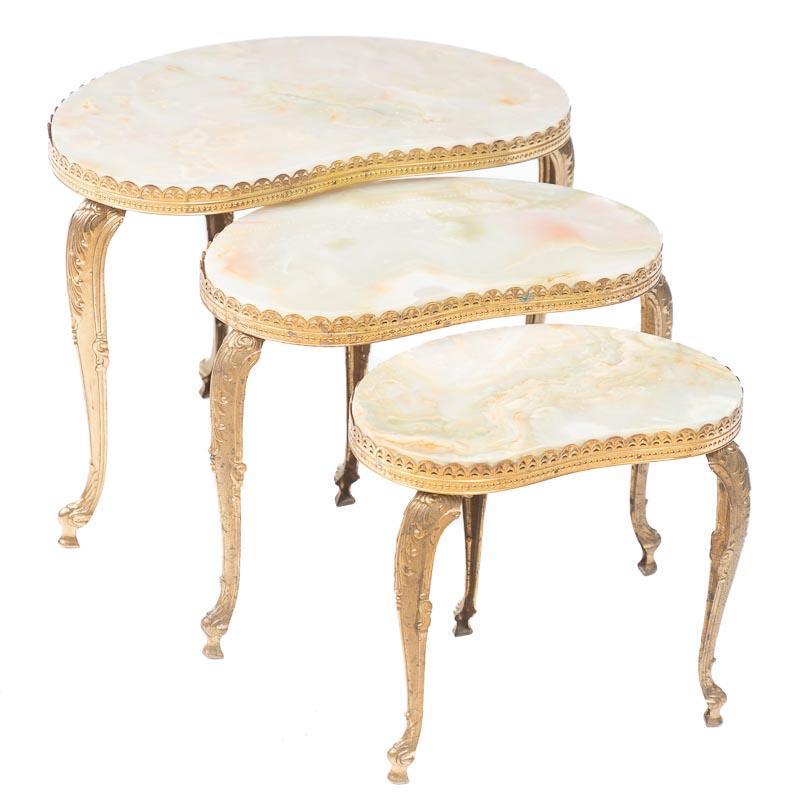 Nest of 3 Green Onyx Tables: 17.5" tall x 23" long x 14" wide