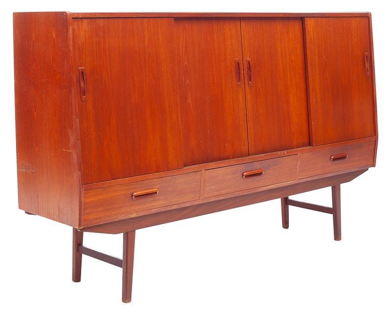 Mid-Century Danish High Board with Sliding Doors: 45.5" tall x 73" wide x 15.5" deep
