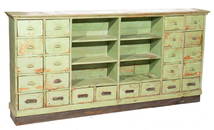 General Store Painted Pine Display Case, 24 Drawers