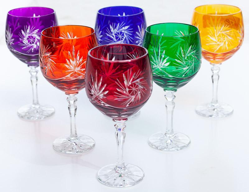 Set of 6 Cut to Clear Glass Wine Glasses, circa 1920: 7" long/ Each