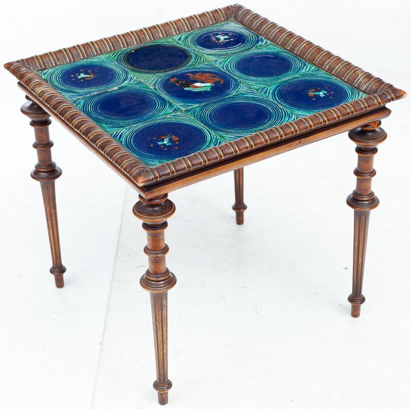 Mid-Century Tile Top Wooden Table, circa 1920: 21" tall x 22" wide