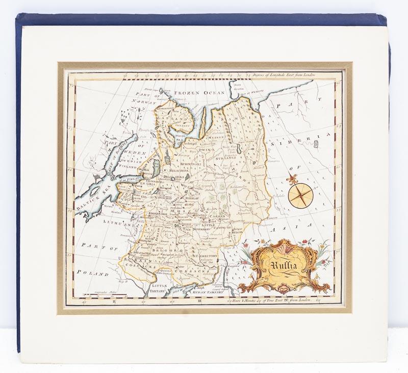 John Gibson, Drawn and Engraved, Hand Colored Map of: Provenance: The Estate of Nancye Miller Circa 1750 16" tall x 17" wide