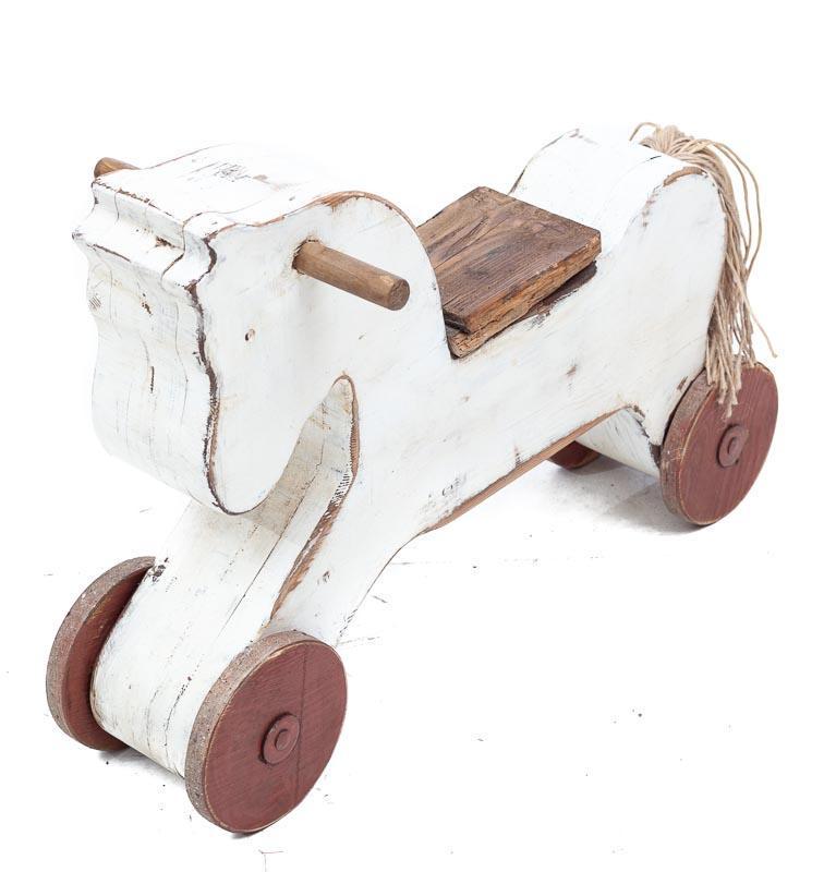 Primitive Painted Wooden Pull-Along Horse Toy: 22" tall x 33" long x 14" wide