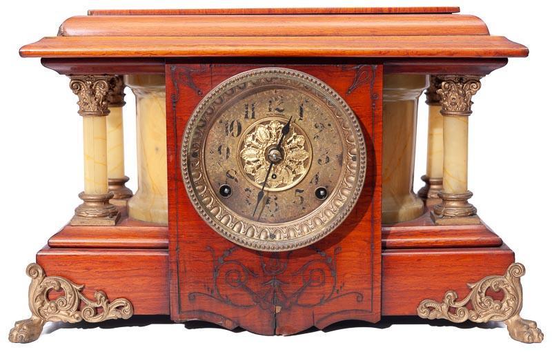 Seth Thomas 8 Day Mantle Clock: 12" tall x 17.5" wide x 8" deep Provenance: The Estate of Andy and Bea Copeland Note: This antique clock is sold "where-is, as-is" and Vogt Auction makes no guarantee as to the working order or comple
