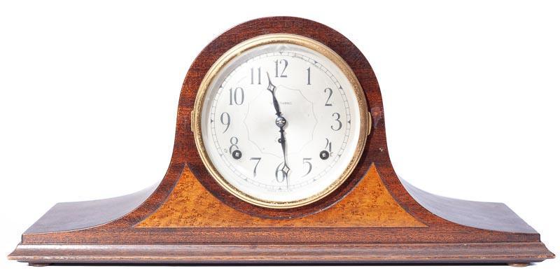 Seth Thomas Tambour Mantle Clock, 8 Day Time and Strike: 9" tall x 20" wide Provenance: The Estate of Andy and Bea Copeland Note: This antique clock is sold "where-is, as-is" and Vogt Auction makes no guarantee as to the working order or completeness of thi