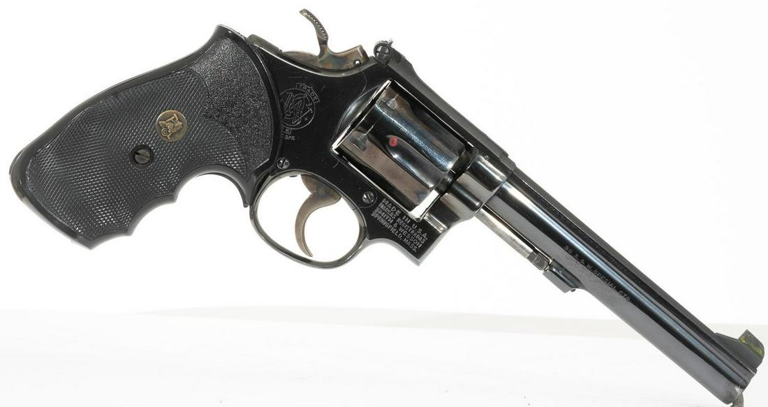 Smith & Wesson 14-3 .38 Special Revolver: Serial: 1K32820 Manufacturer: .38 special Model: 14-3 Caliber: .38 special Barrel length: 6" Condition: Good Provenance: The Estate of Dr. Thomas Romo, Jr. (San Antonio, Texas) ALL firearms and ammuni