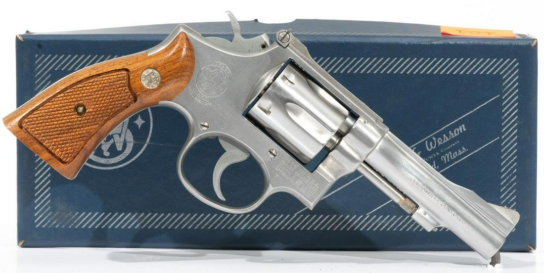Smith & Wesson Model 67 Revolver: Serial: 5K60475 Manufacturer: Smith & Wesson Model: 67 Caliber: .38 special Barrel length: 4" Condition: Excellent; with box and papers Provenance: The Estate of Dr. Thomas Romo, Jr. (San Antonio, Tex