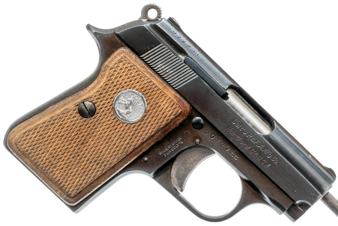 Colt Jr. .22 Short Pistol: Serial: 50729CC Manufacturer: Colt Model: Jr. Caliber: .22 Short Barrel length: Condition: very good; orginal box Provenance: A Waco, Texas Estate ALL firearms and ammunition within this auction are s