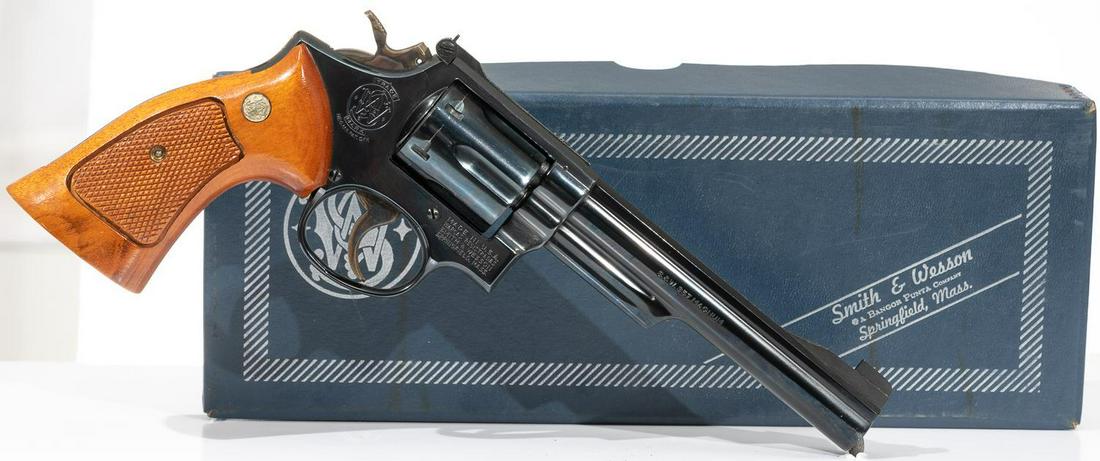 Smith & Wesson 19-3 Double Action Revolver: Serial: 7K12839 Manufacturer: Smith & Wesson Model: 19-3 Caliber: .357 mag Barrel length: 6" Condition: Very Good; with box and papers Provenance: The Estate of Dr. Thomas Romo, Jr. (San Antonio, Texa