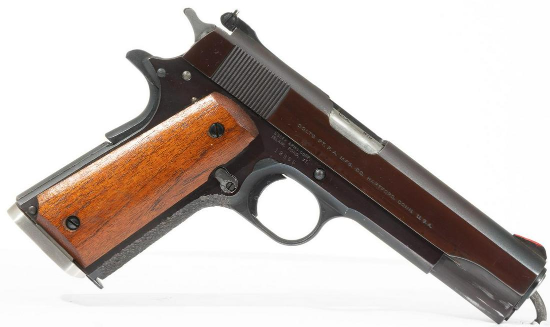 Essex Arms Colt Slide 1911 Semi-Automatic Target-Style: Serial: 18966 Manufacturer: Essex Arms Model: 1911 Caliber: .45 ACP Barrel length: 5" Condition: Good; refinished frame Marked "Essex Arms Corp" 1 extra magazine Provenance: The Estate of Dr. Thomas R