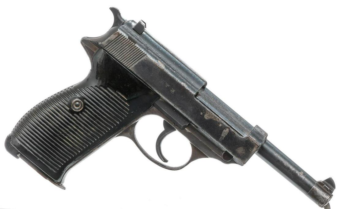 Mauser (BYF) P.38 Pistol: Serial: 7028C Manufacturer: Mauser Model: P.38 Caliber: 9mm Barrel length: Condition: fair German Eagle proofed Provenance: A Schertz, Texas Estate ALL firearms and ammunition within this auction are