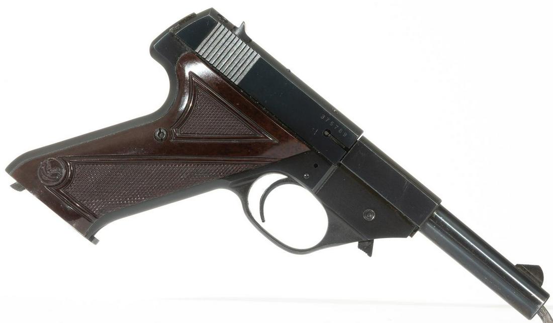 Hi-Standard Sport King .22 Semi-Automatic Pistol: Serial: 375789 Manufacturer: Hi-Standard Model: Sport King Caliber: .22 LR Barrel length: 4.5" Condition: Very Good Extra 6" target barrel Provenance: The Estate of Dr. Thomas Romo, Jr. (San Antonio, 