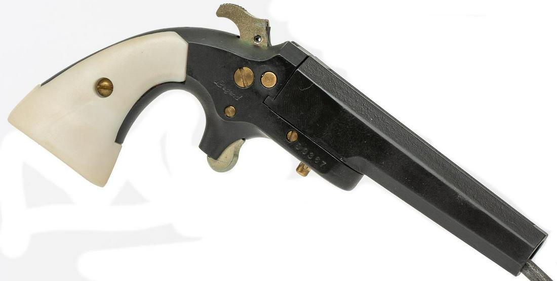 Masterpiece Arms .45 Legend Derringer Pistol: Serial: D0367 Manufacturer: Masterpiece Arms Model: Legend Caliber: .45 Barrel length: Condition: Very Good; with box and papers Provenance: An Alamo Heights, Texas Estate ALL firearms and ammunition 