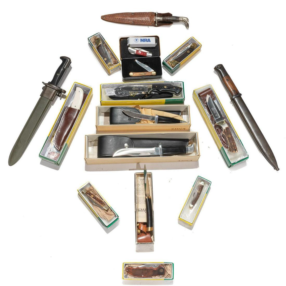 Lot of 15 Knives and Bayonets: Lot of 15 Knives and Bayonets To include: Puma, Browning, Buck Mauser bayonet M-1 Garand bayonet Provenance: The Estate of Dr. Thomas Romo, Jr. (San Antonio, Texas) ALL firearms and ammunition within 