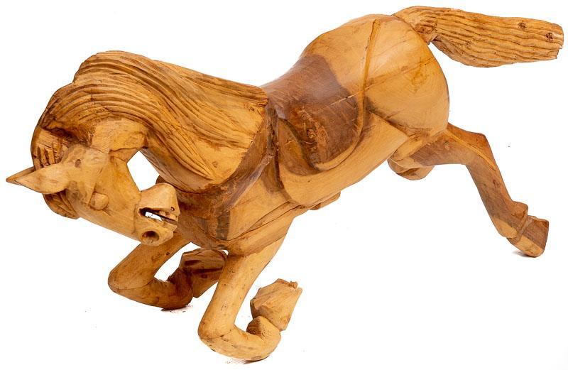 Mexican Folk Art Carved Wooden Horse Statue (1 of 3)