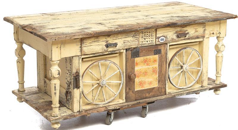 Painted Wooden Sideboard with Wheel Doors, circa 1900 (1 of 4)