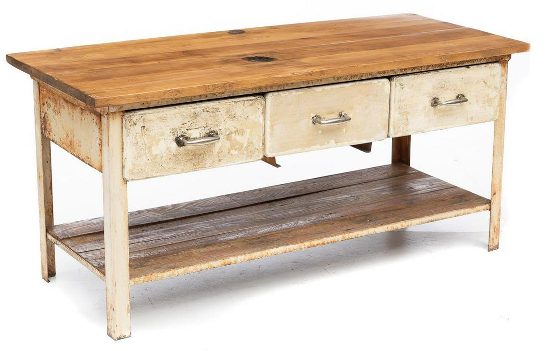 Wooden and Metal Work Table with 3 Drawers (1 of 4)