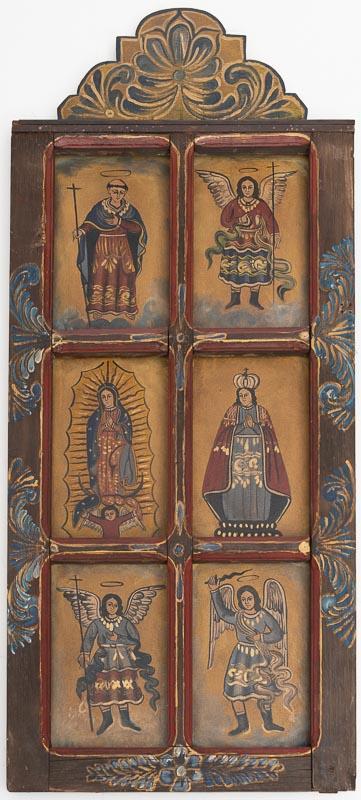 Mexican Folk Art Carved Wood and Oil on Canvas, Santos (1 of 2)