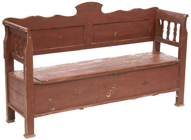 Painted Pine Hallway Bench with Storage, circa 1900 (1 of 4)