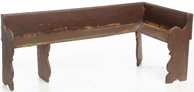 Long Painted Wooden Corner Bench, circa 1900 (1 of 3)