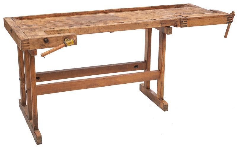Wooden Work Table with Vice, circa 1900 (1 of 3)