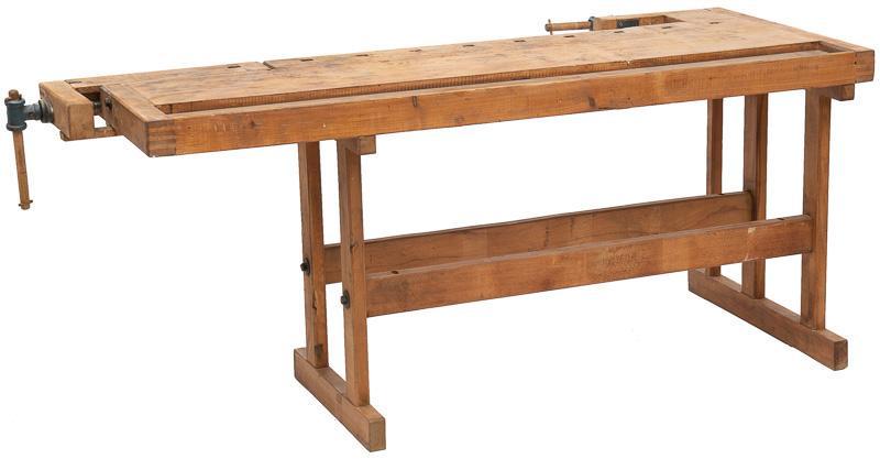 Wooden Work Table with Vice, circa 1900 (1 of 4)