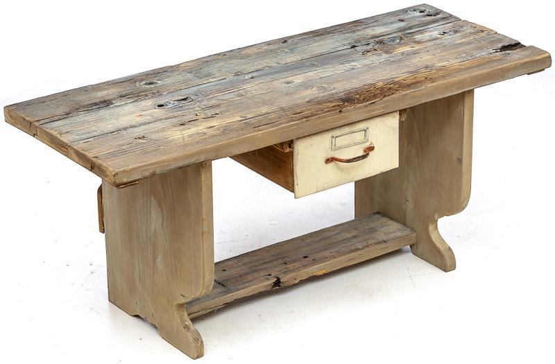 Long Pine Bench with Storage Compartment, circa 1900 (1 of 4)