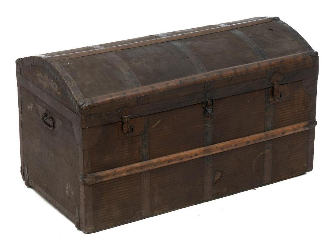 Wooden Banded Linen Trunk, circa 1900 (1 of 5)