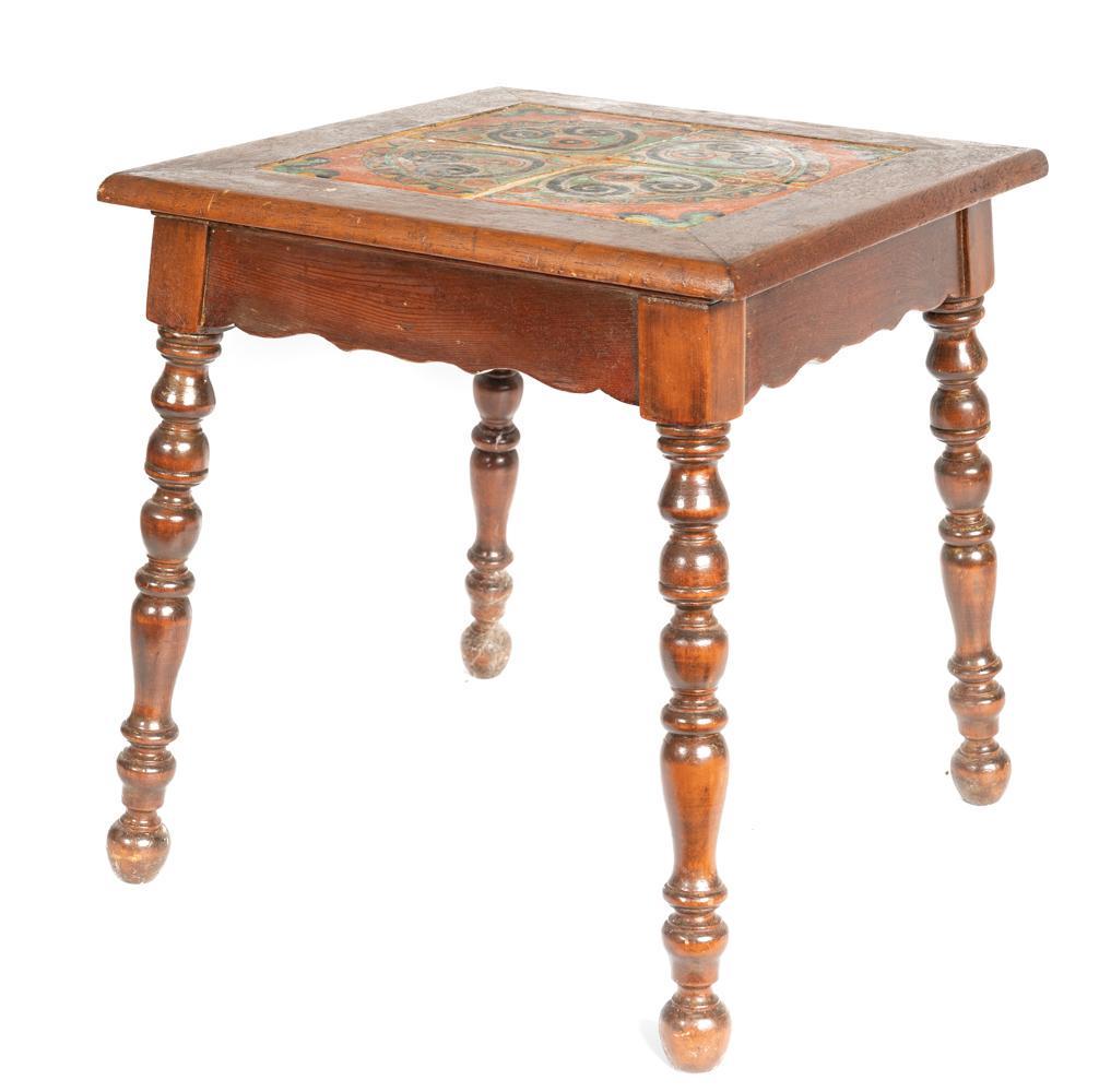 Mexican Folk Art Tile Top Coffee Table with Turned Legs (1 of 2)