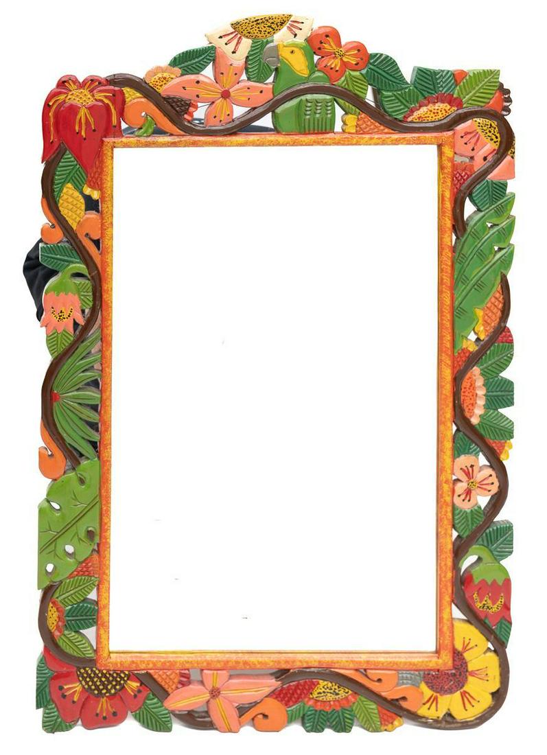 Mexican Folk Art Painted Wooden Wall Hanging Mirror (1 of 1)